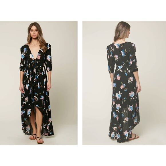Oneill Boyce Maxi Black Floral Dress Size Extra Small - Picture 1 of 10